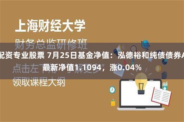 配资专业股票 7月25日基金净值：泓德裕和纯债债券A最新净值1.1094，涨0.04%